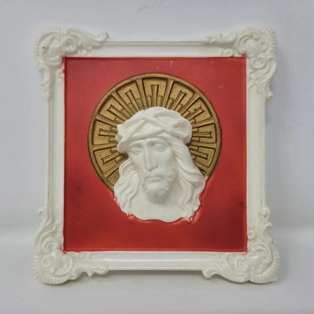 Vintage‎ 3D Celluloid MCM Jesus Christ Head Wall Plaque Religious Decor